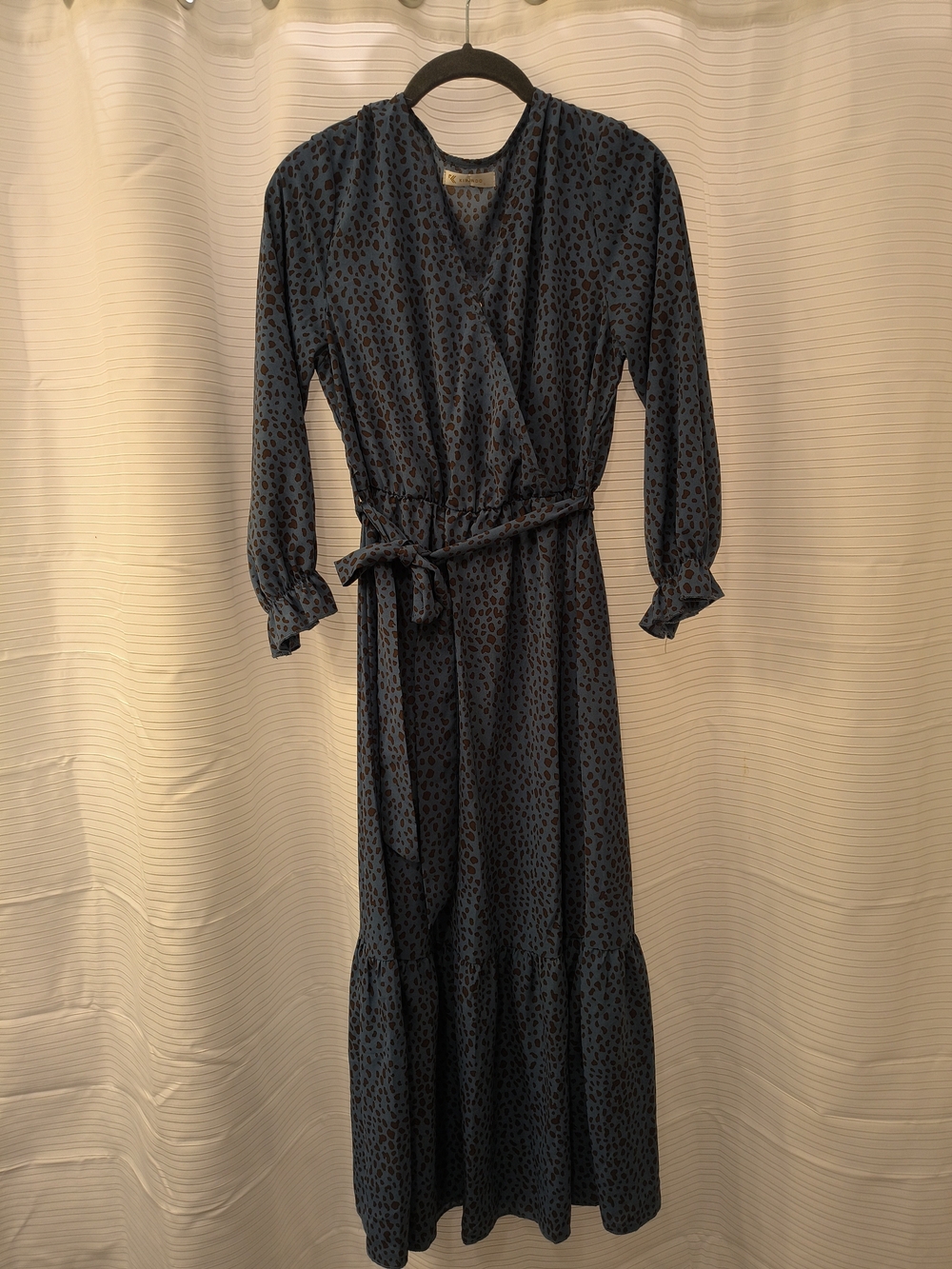 Blue Printed Wrap Maxi Dress with Tie Belt